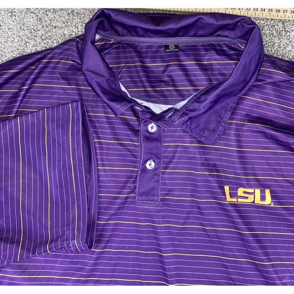 Colleys Greek Life LSU Tigers Purple Striped Mens XXL Polo NCAA Performance Game
